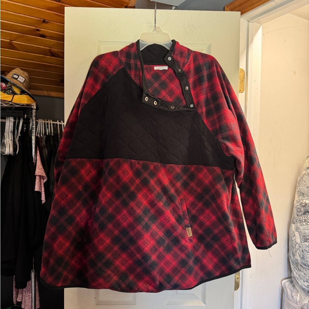 Maurices Red and Black Plaid Quilted Pullover Hoodie